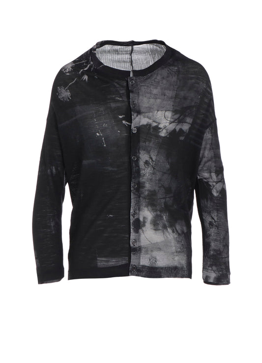 BLURRY FLOWER PRINTTED OFF NECK BUTTONED CARDIGAN