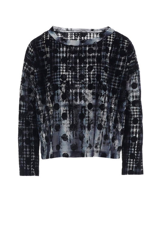 HOUNDTOOTH DOTS TULLE CROPPED ROUND NECK T