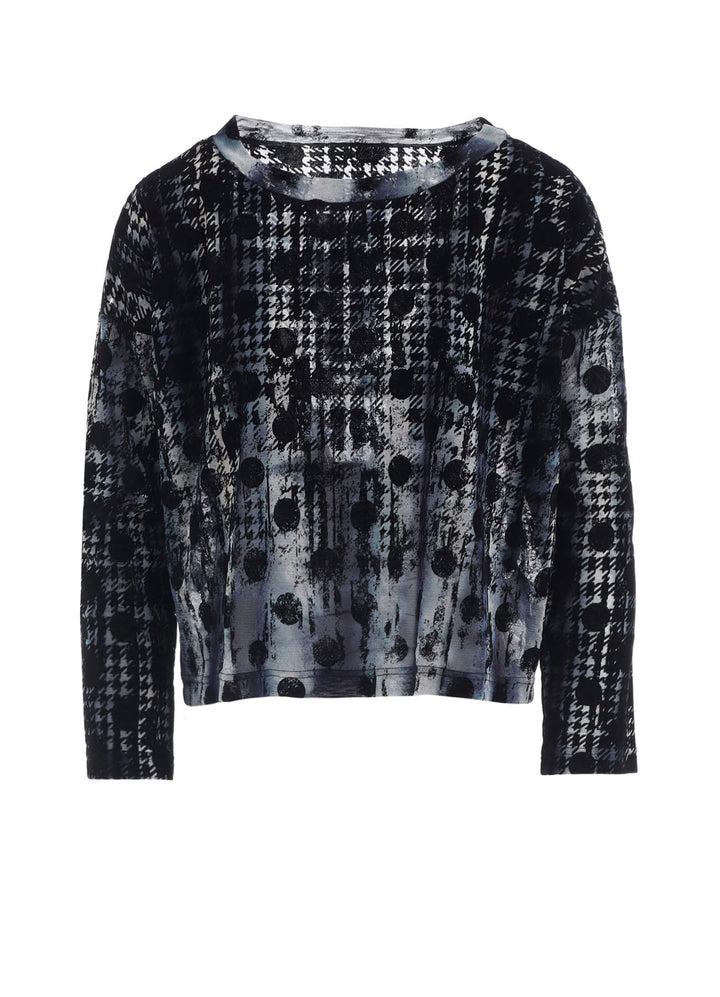HOUNDTOOTH DOTS TULLE CROPPED ROUND NECK T