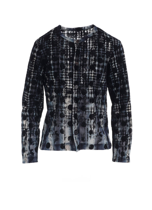 HOUNDTOOTH DOTS TULLE ROUND NECK LONG SLEEVE CARDIGAN