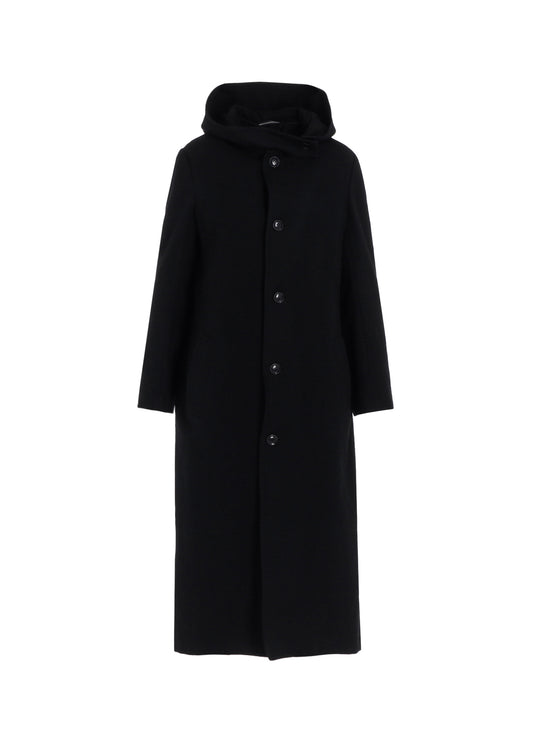 MILLING WOOL SERGE LONG COAT WITH HOODIE