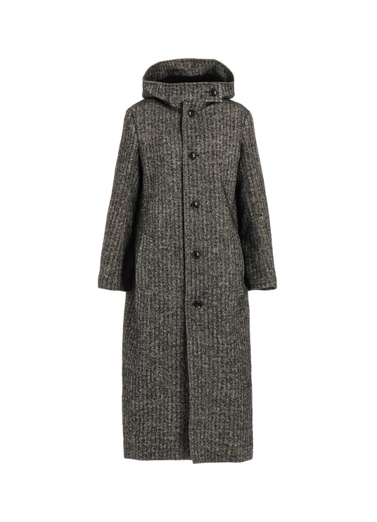 【10/4 12:00(JST) Release】LINEN/WOOL RAISED HERRINGBONE LONG COAT WITH HOODIE