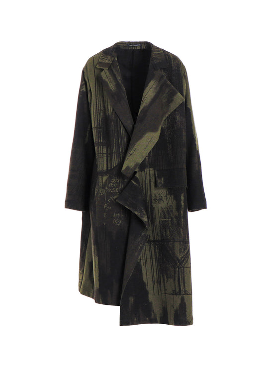 【10/4 12:00(JST) Release】WOOL FALANNEL LOGO SCRIBBLE LEFT FRONT CUT COAT