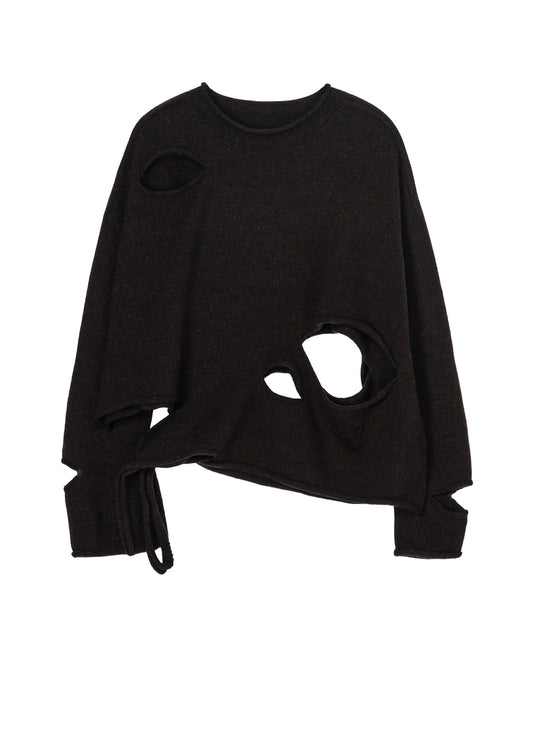 WOOL BLEND JERSEY ROUND NECK HOLED PULLOVER