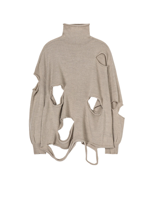 WOOL BLEND JERSEY HIGH NECK HOLED PULLOVER