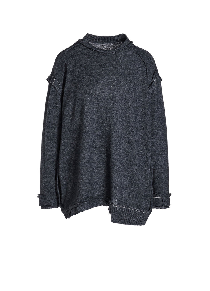 WOOL BLEND RIB BLEED DOUBLED ROUND NECK PULLOVER