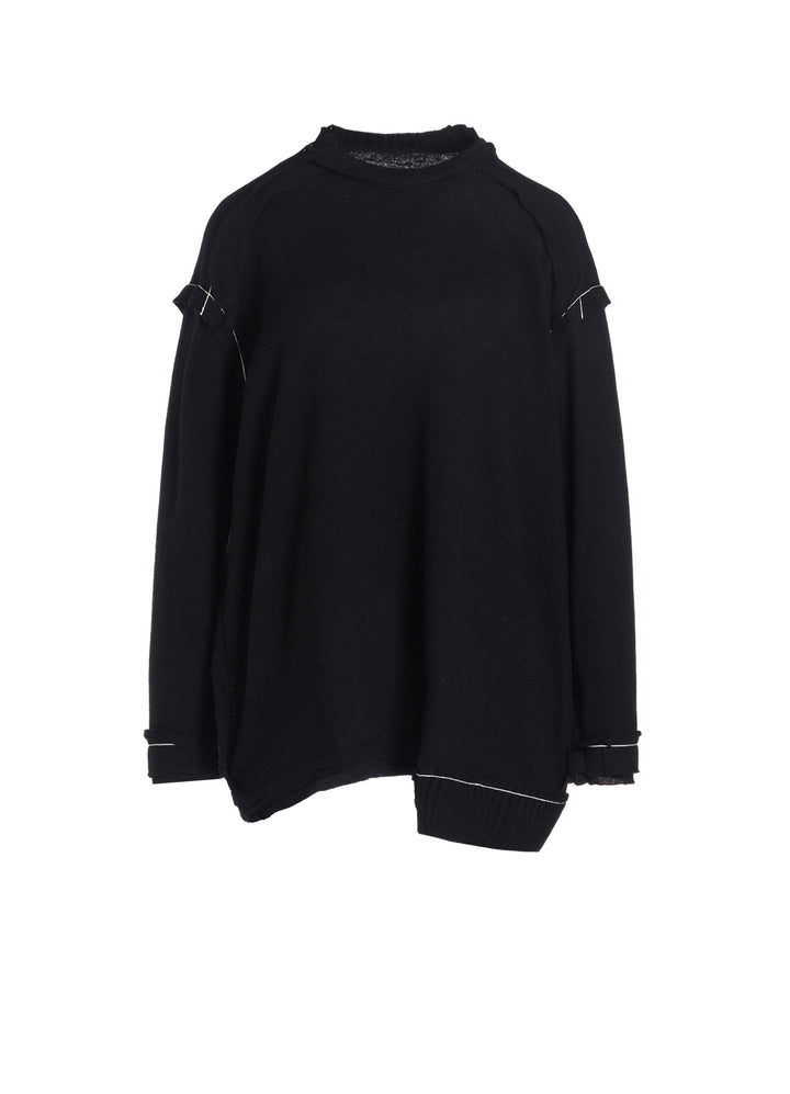 WOOL BLEND RIB BLEED DOUBLED ROUND NECK PULLOVER