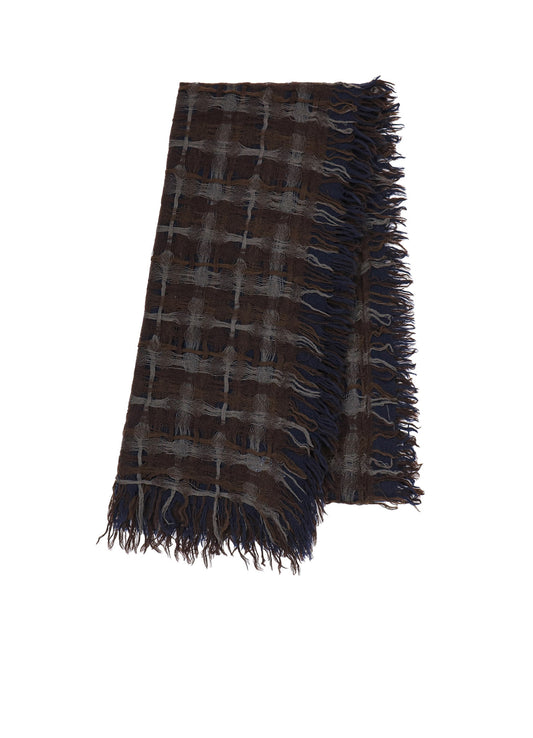 HOLED PLAID WOOL SCARF