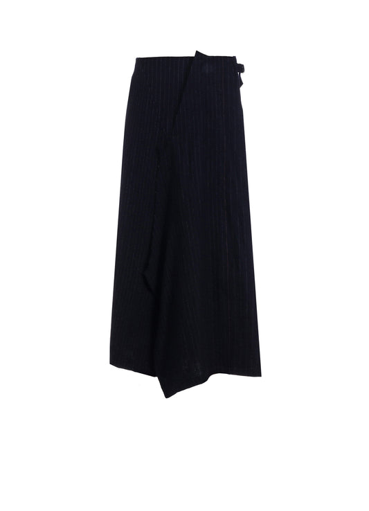 WOOL PINSTRIPE LEFT SIDE PATCH SKIRT PANTS