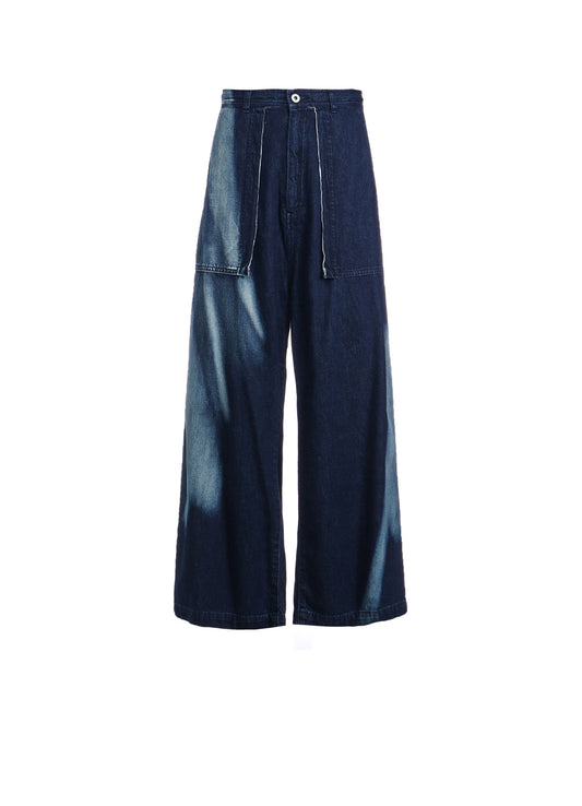 C/ SPOTTED DENIM LONG STRAIGHT PANTS