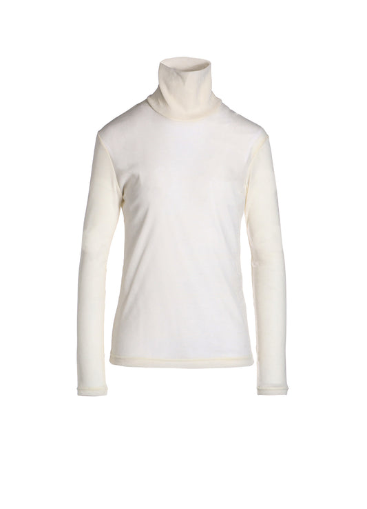 NYLON TULLE FLOCKING LONG SLEEVE HIGH NECK T