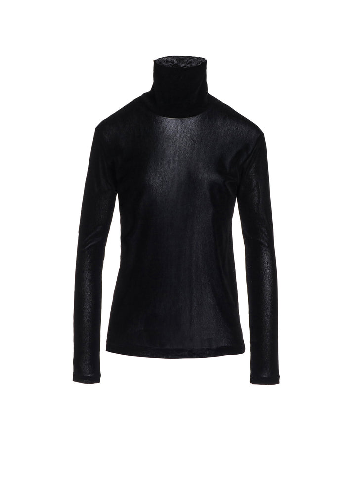 NYLON TULLE FLOCKING LONG SLEEVE HIGH NECK T