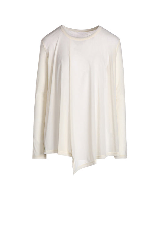 NYLON TULLE FLOCKING ROUND NECK FLARE LONG SLEEVE T