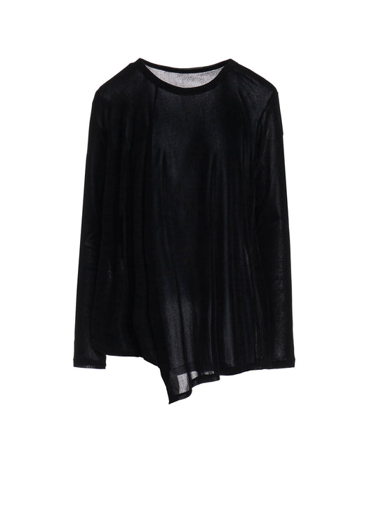 NYLON TULLE FLOCKING ROUND NECK FLARE LONG SLEEVE T