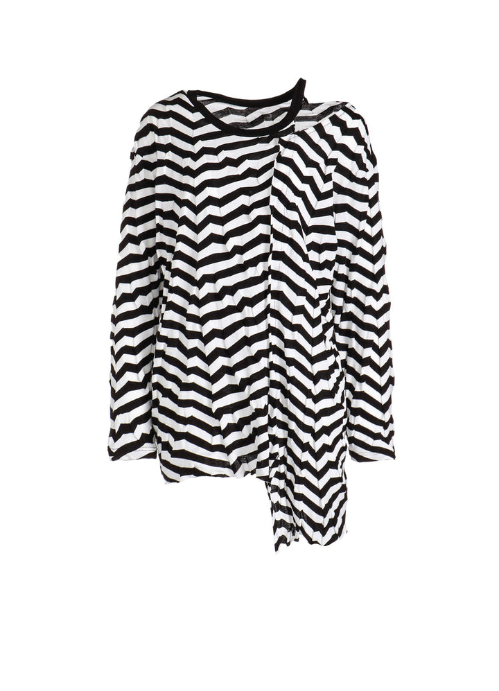 GEOMETRY LINKS STITCH STRIPED ASYMMETRIC LONG SLEEVE T B