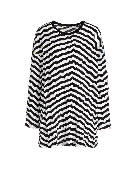 GEOMETRY LINKS STITCH STRIPED ASYMMETRIC OVERSIZED LONG SLEEVE T