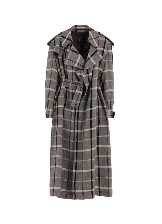 【1/23 12:00(JST) Release】LINEN/NYLON PLAID TRENCH COAT