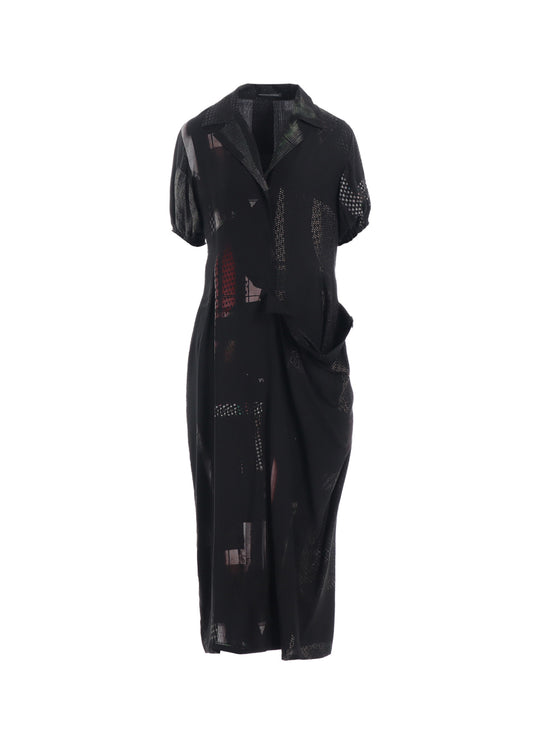 CU/DUNGAREE TWILL DARK NEON PRINT LEFT SIDE GATHERED DRESS