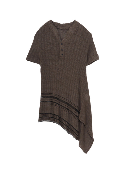 DROP NEEDLE RIB STRIPE ASYMMETRIC HEM PULLOVER