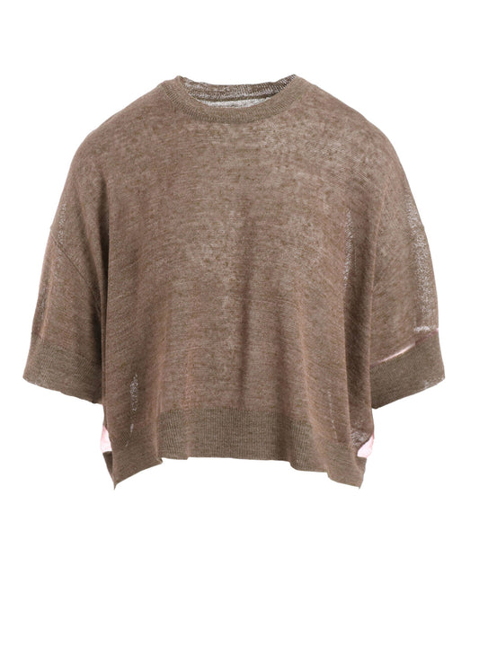 PLATING JERSEY SHEER HALF SLEEVE PULLOVER