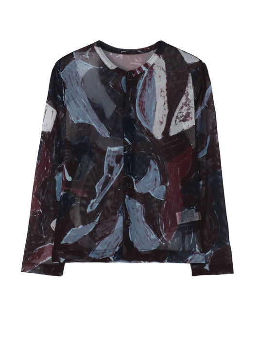 TULLE ABSTRACT PAINTING PATTERN LONG SLEEVE CARDIGAN