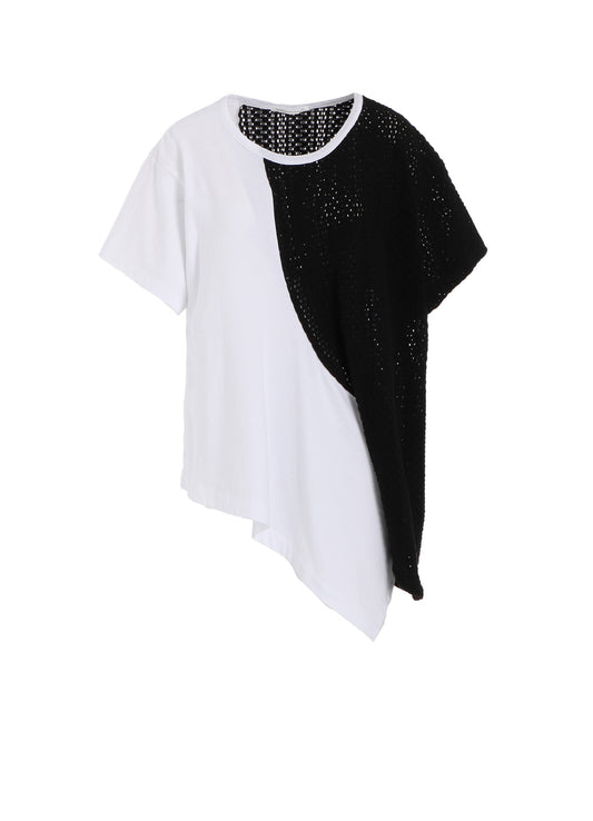 COTTON JERSEY/LACE DRAPE SHORT SLEEVE T