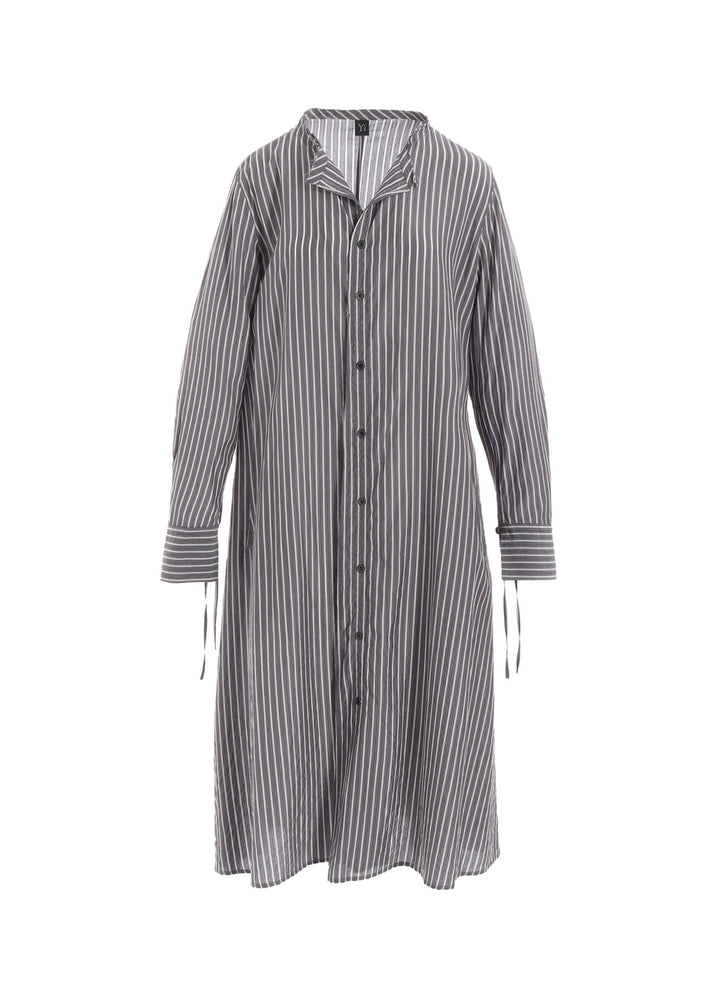 CELLULOSE STRIPE COLLARLESS A-LINE DRESS