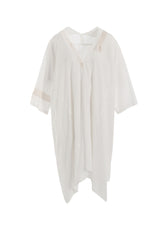 COTTON LAWN ARRANGED SLEEVE V NECK DRESS