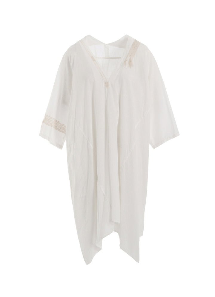 COTTON LAWN ARRANGED SLEEVE V NECK DRESS