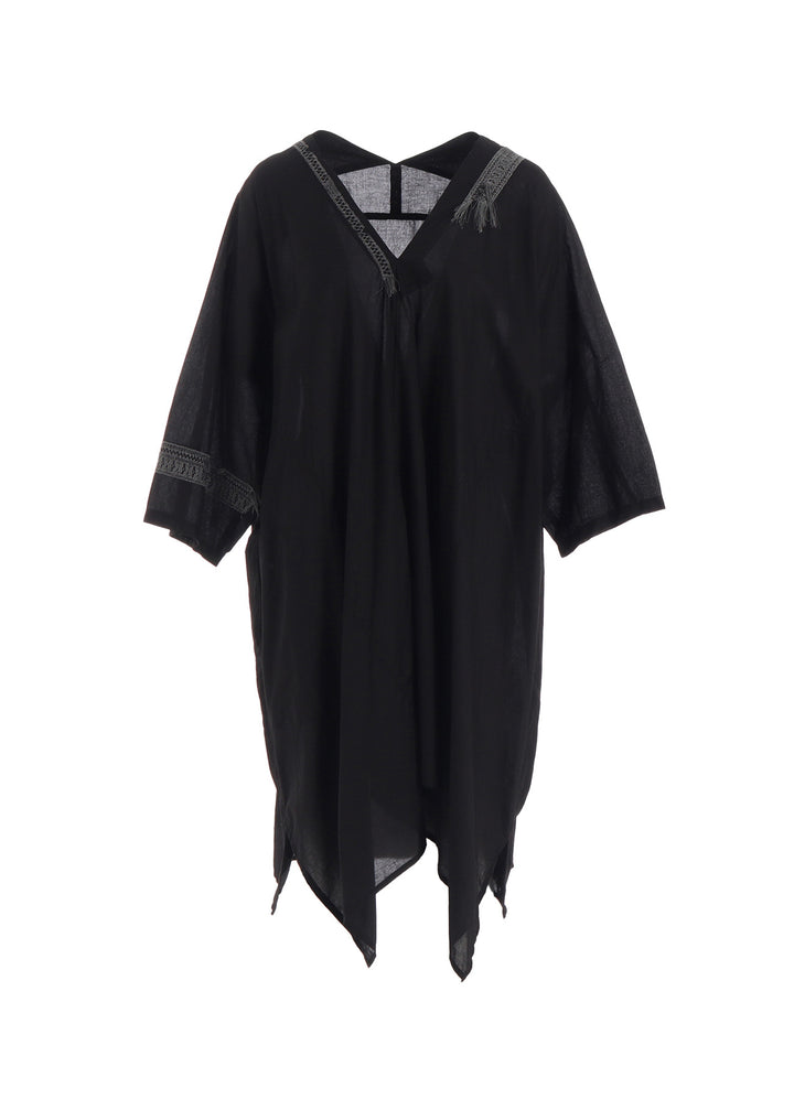 COTTON LAWN ARRANGED SLEEVE V NECK DRESS