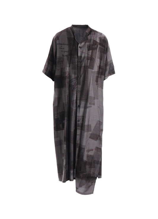 CUPRO DUNGAREE TWILL NEWSPAPER PRINT SHIRT DRESS