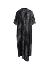 CUPRO DUNGAREE TWILL NEWSPAPER PRINT SHIRT DRESS