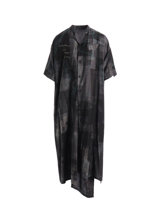 CUPRO DUNGAREE TWILL NEWSPAPER PRINT SHIRT DRESS