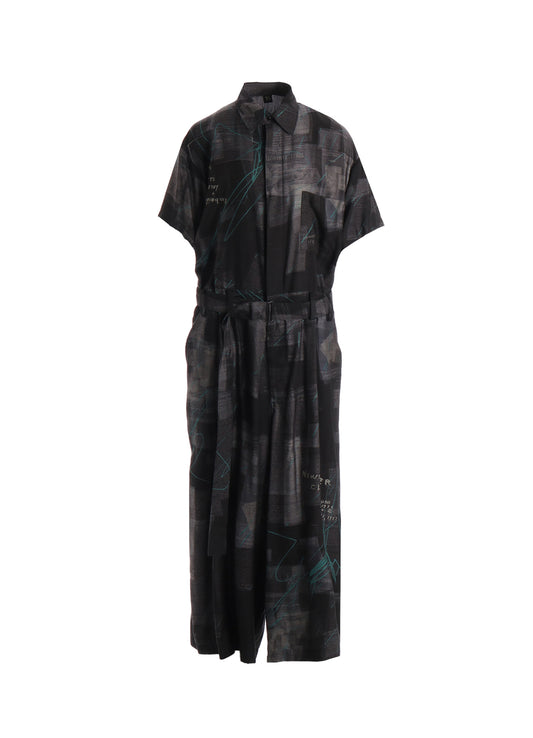 CUPRO DUNGAREE TWILL NEWSPAPER PRINT OVERALLS