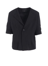WOOL GABARDINE COLLARLESS SHORT JACKET