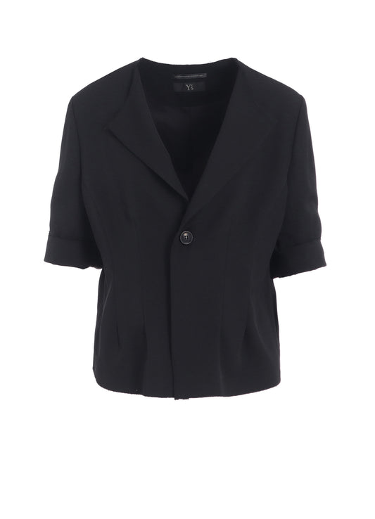 WOOL GABARDINE COLLARLESS SHORT JACKET