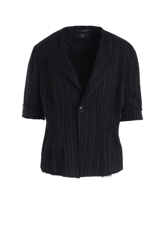 RY/ STRIPE COLLARLESS SHORT JACKET