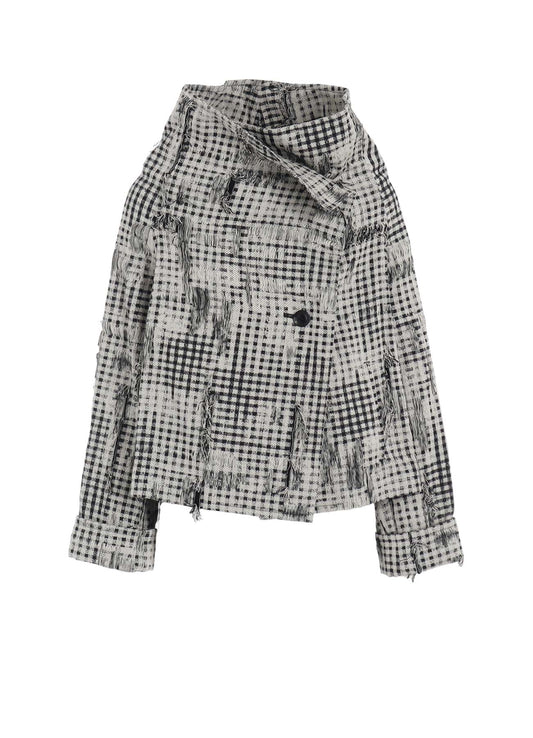 DAMAGED GINGHAM JACQUARD WRAP COAT