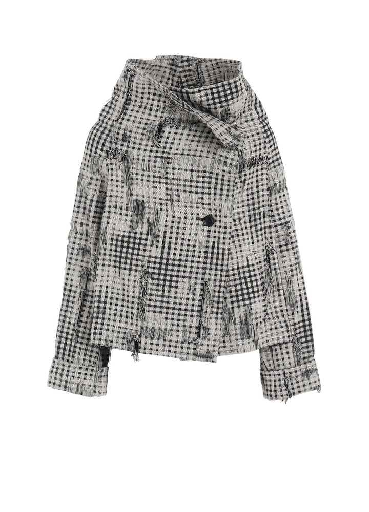 DAMAGED GINGHAM JACQUARD WRAP COAT