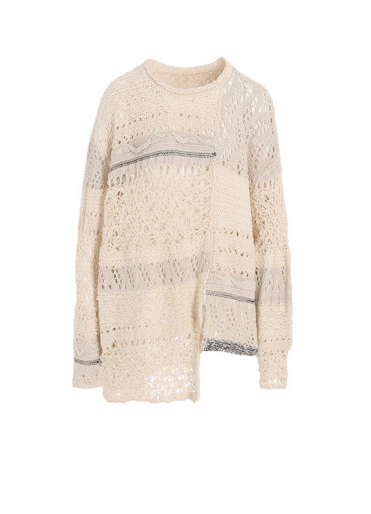 MIXED-MATERIAL LONG-SLEEVE PULLOVER