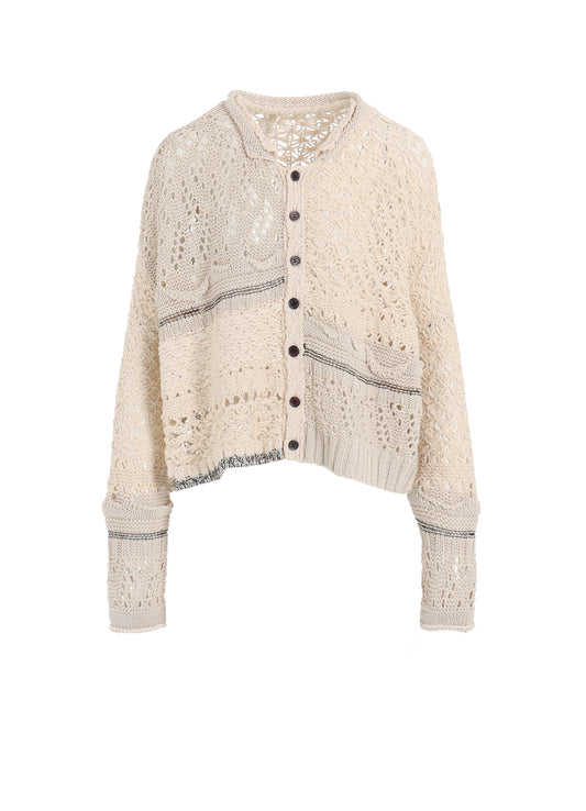 MIXED-MATERIAL CROPPED CARDIGAN