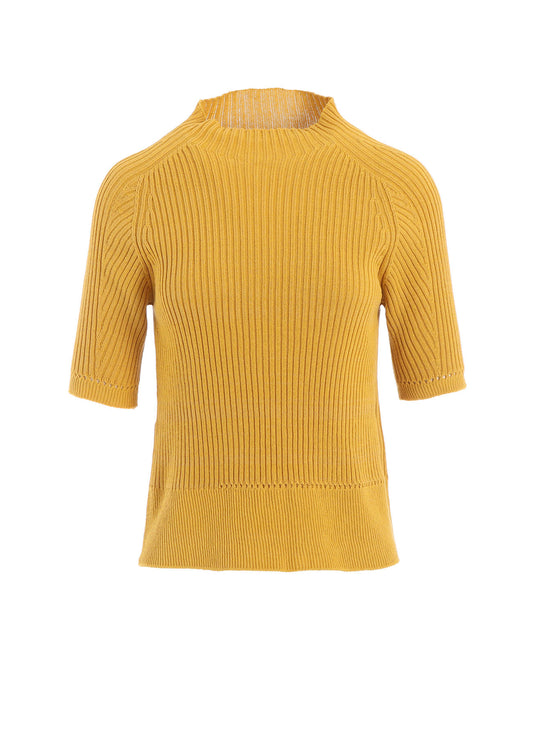 RIB EYELET HALF-SLEEVE KNIT