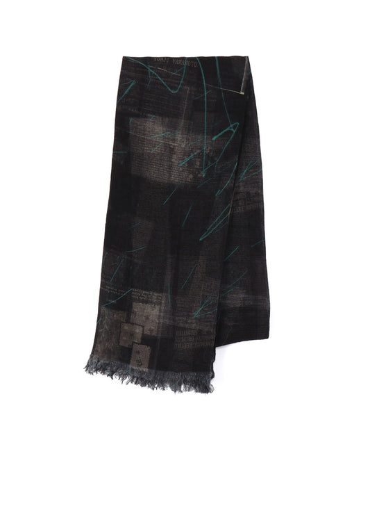 RAYON/LINEN NEWSPAPER PRINT SCARF