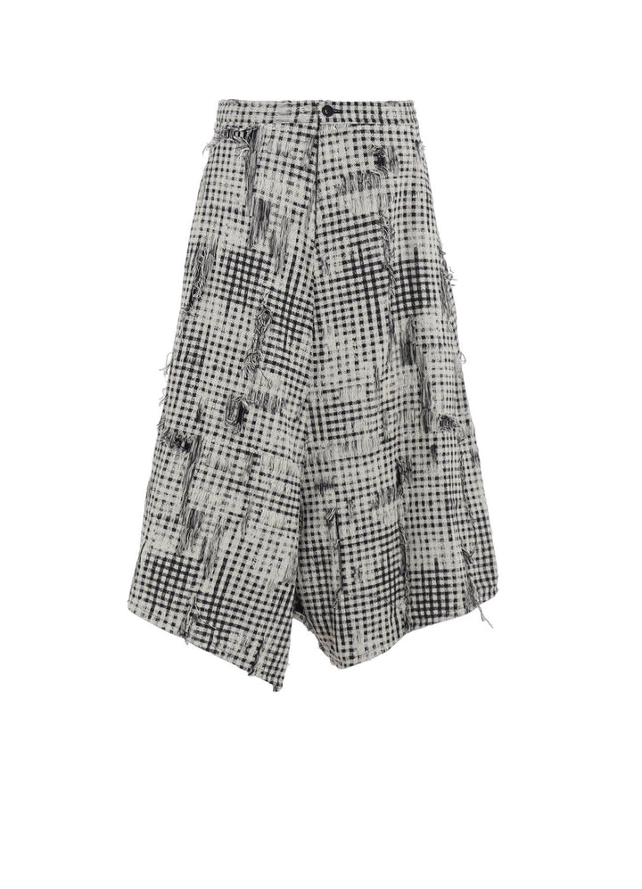DAMAGED GINGHAM JACQUARD SKIRT-LIKE PANTS
