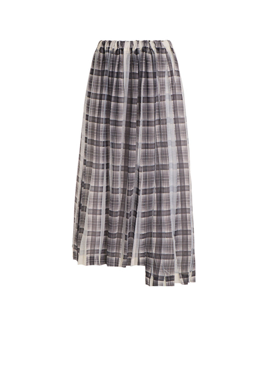 PLEATED PLAID PRINT ASYMMETRIC SKIRT