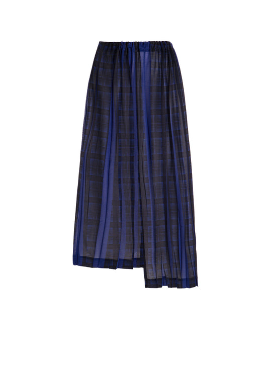 PLEATED PLAID PRINT ASYMMETRIC SKIRT