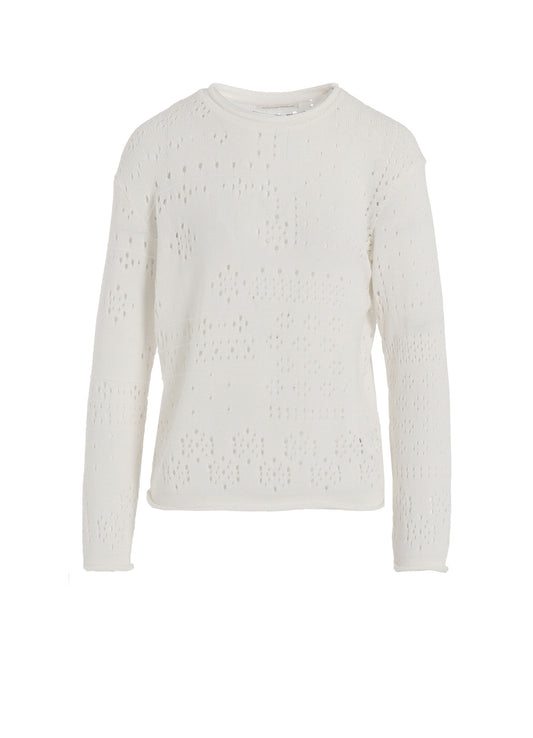 PATCHWORK LACE CURLED COLLAR ROUND NECK PULLOVER