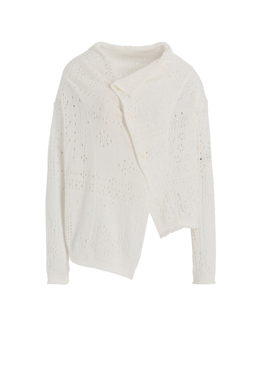 PATCHWORK LACE OFF-NECK CROPPED CARDIGAN