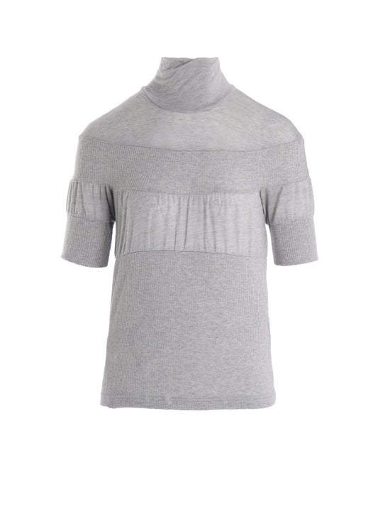 GAUZE JERSEY X RIB PANEL HIGH NECK SHORT SLEEVE TEE