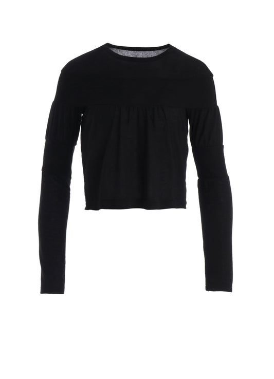 GAUZE JERSEY X RIB PANEL CROPPED ROUND NECK TEE